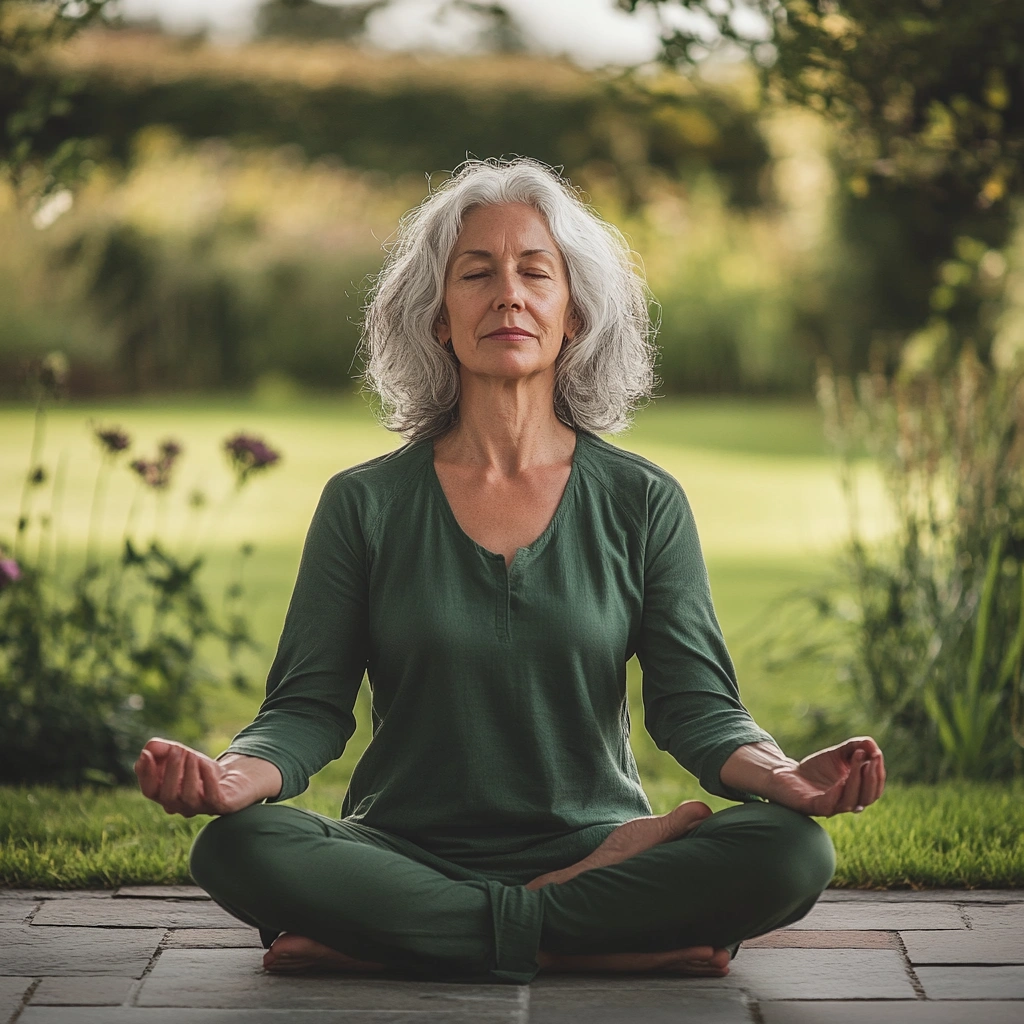 Пенсіонерка практикує йогу у спокійній обстановці